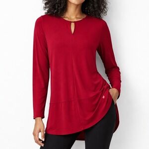 Lauren Ralph Lauren Red Stretch Keyhole Tunic Top M Quiet Luxury Minimalist Chic